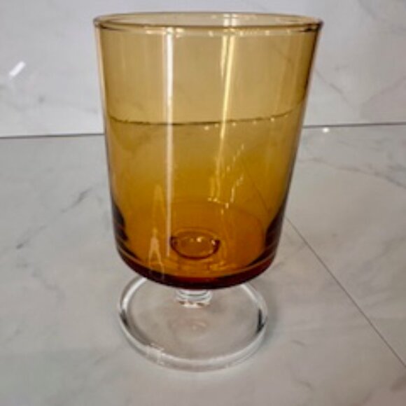 Vintage Yellow‎ / Orange Glass Goblets – Set of 3 | Mid-Century Pedestal Glasses - Picture 1 of 4